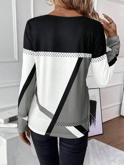 Contrast Round Neck Long Sleeve T-Shirt - Urban Trend Fashion