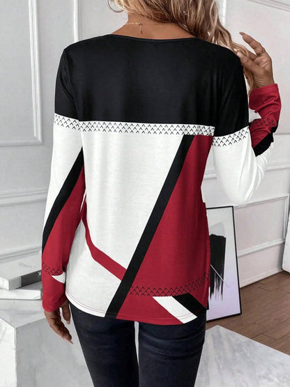 Contrast Round Neck Long Sleeve T-Shirt - Urban Trend Fashion