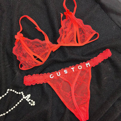 Custom Lingerie Set For Women Thong Panties Bra Set With Name Rhinestone Customized Thongs Personalized G-String Jewelry Gift - Urban Trend Fashion