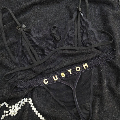 Custom Lingerie Set For Women Thong Panties Bra Set With Name Rhinestone Customized Thongs Personalized G-String Jewelry Gift - Urban Trend Fashion