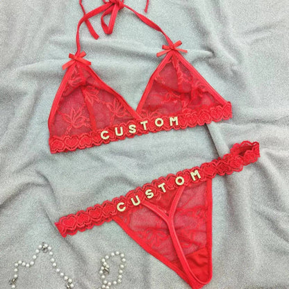 Custom Lingerie Set For Women Thong Panties Bra Set With Name Rhinestone Customized Thongs Personalized G-String Jewelry Gift - Urban Trend Fashion