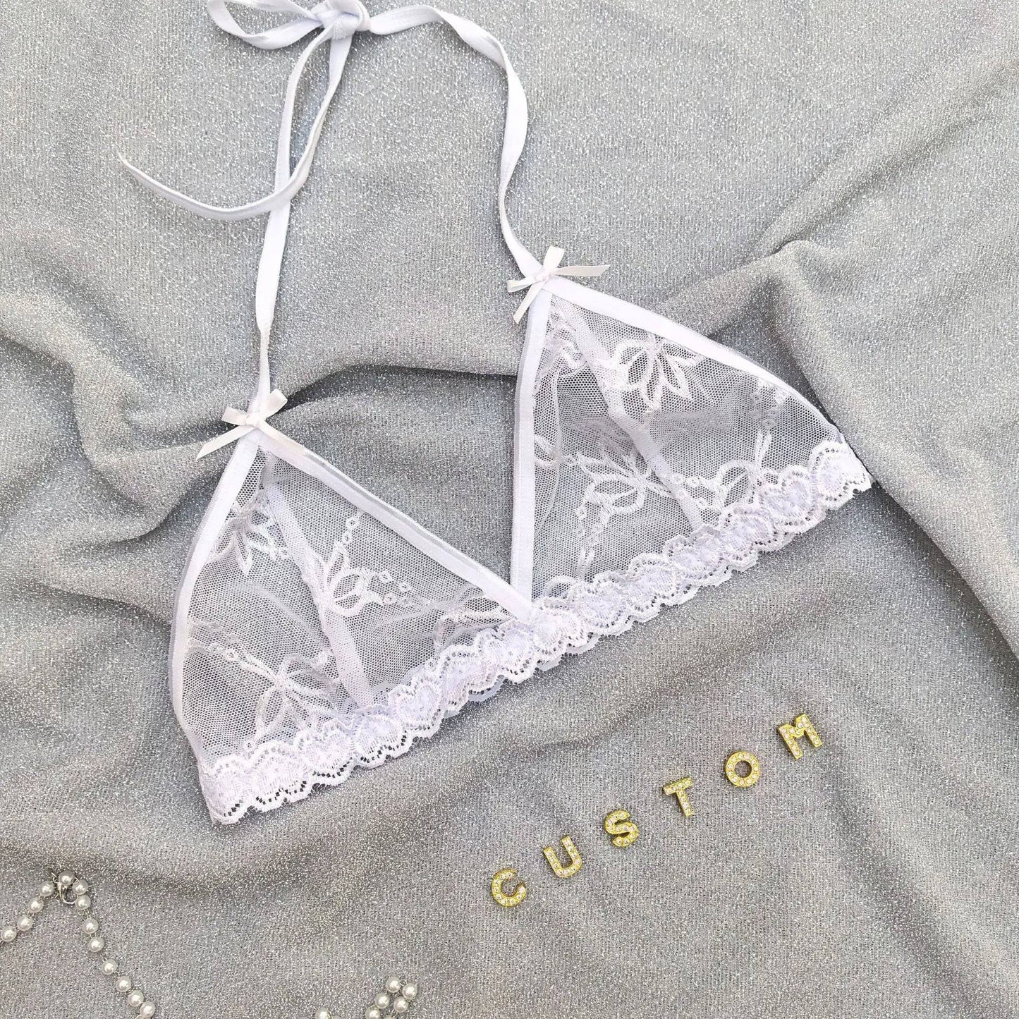 Custom Lingerie Set For Women Thong Panties Bra Set With Name Rhinestone Customized Thongs Personalized G-String Jewelry Gift - Urban Trend Fashion