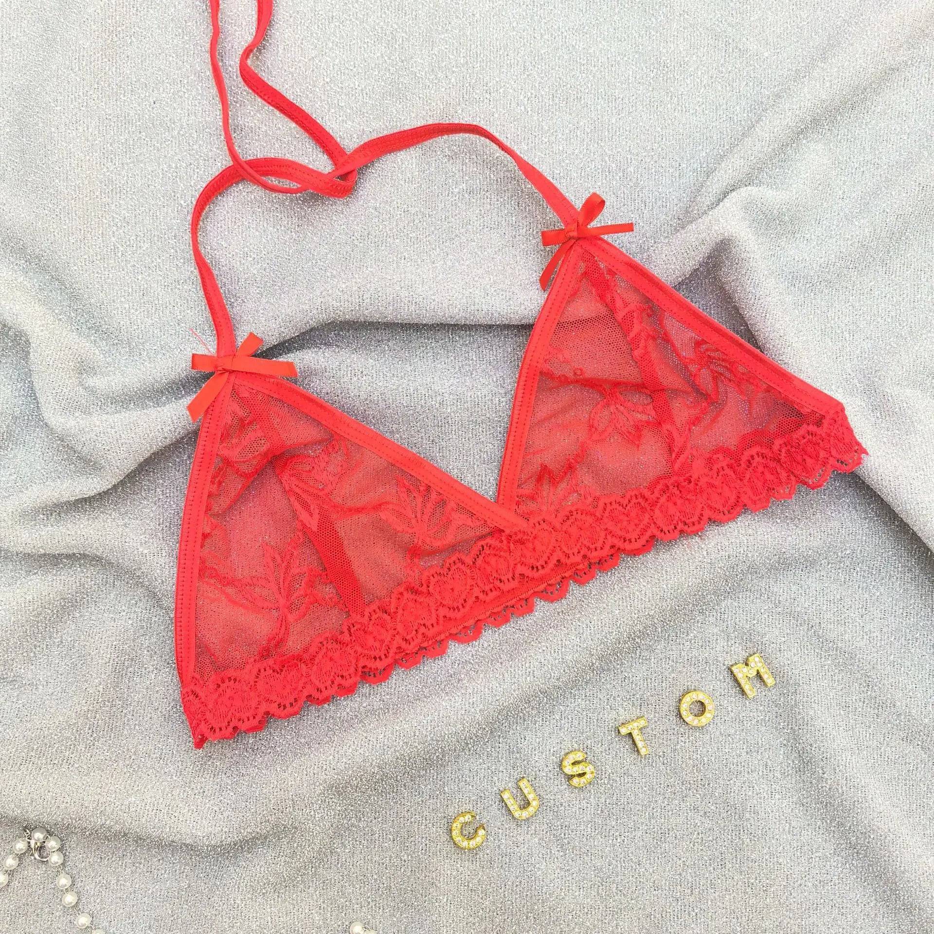 Custom Lingerie Set For Women Thong Panties Bra Set With Name Rhinestone Customized Thongs Personalized G-String Jewelry Gift - Urban Trend Fashion