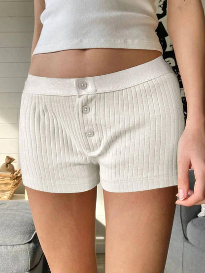 Devine Button Detail Shorts - Urban Trend Fashion