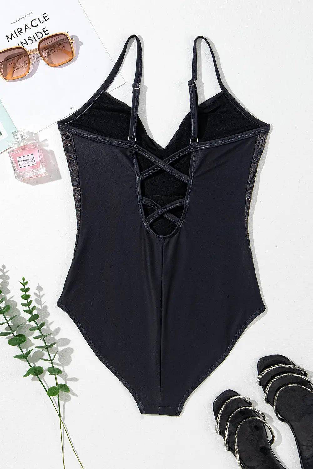 Embroidered V-Neck One-Piece Swimwear - Urban Trend Fashion