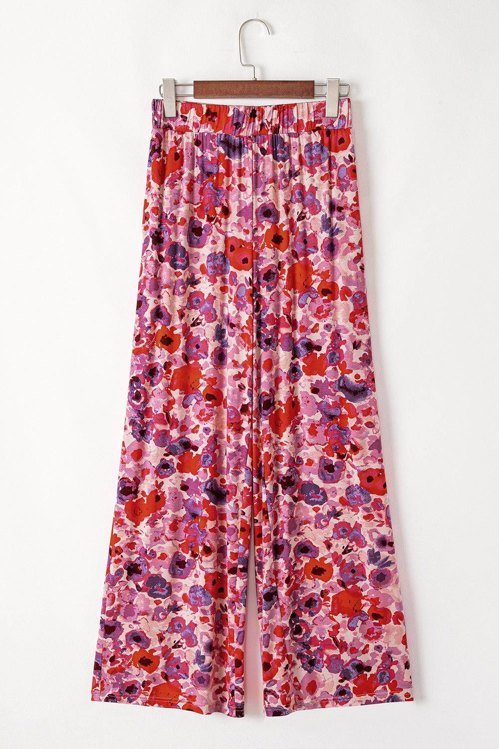 Floral Wide Leg Elastic High Waist Pants - Urban Trend Fashion