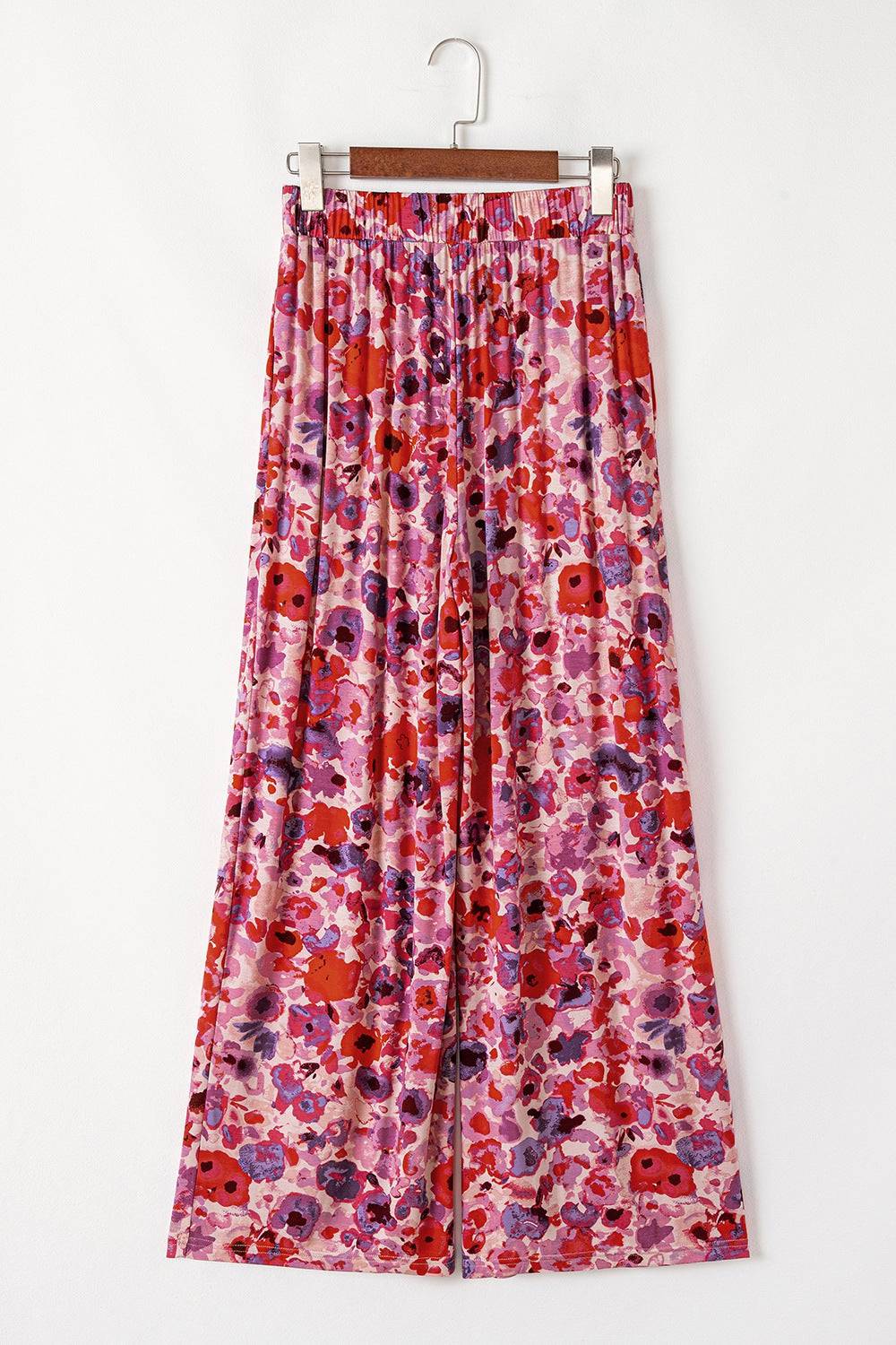 Floral Wide Leg Elastic High Waist Pants - Urban Trend Fashion