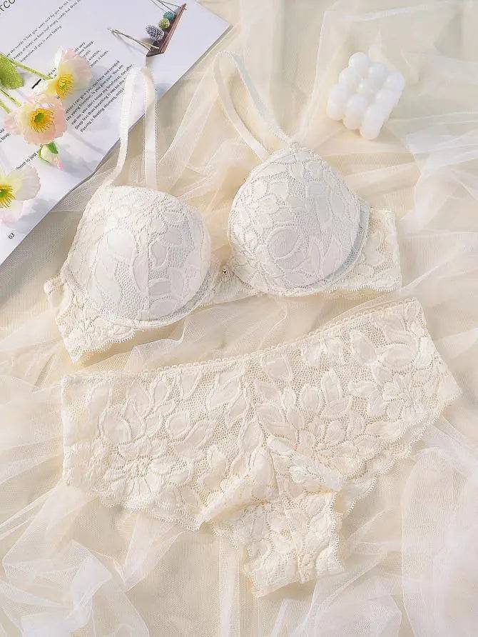 French Casual Steel Ring Lace Bra Panties Set Casual Push Up Fixed Cup Without Deformation - Urban Trend Fashion