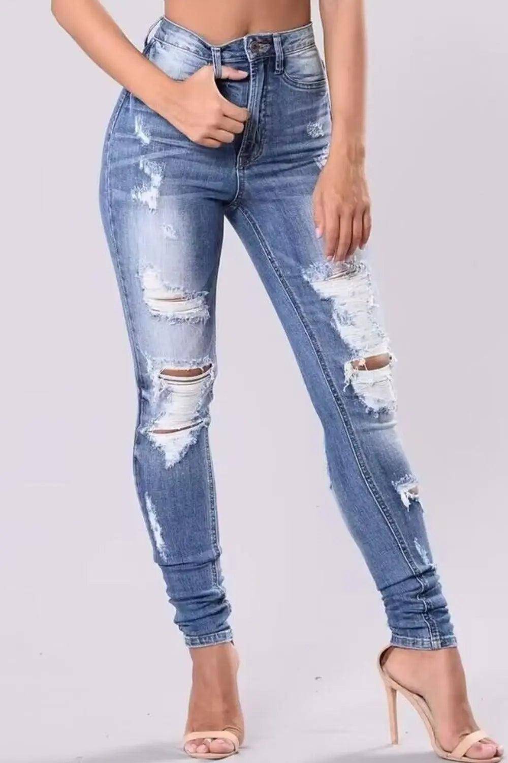 Full Size Distressed Skinny Jeans Plus Size - Urban Trend Fashion