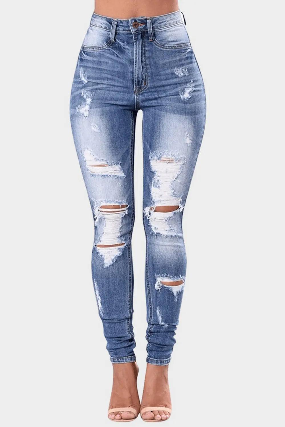 Full Size Distressed Skinny Jeans Plus Size - Urban Trend Fashion