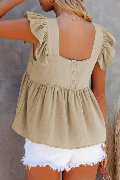 Full Size Ruffled Square Neck Cap Sleeve Blouse - Urban Trend Fashion