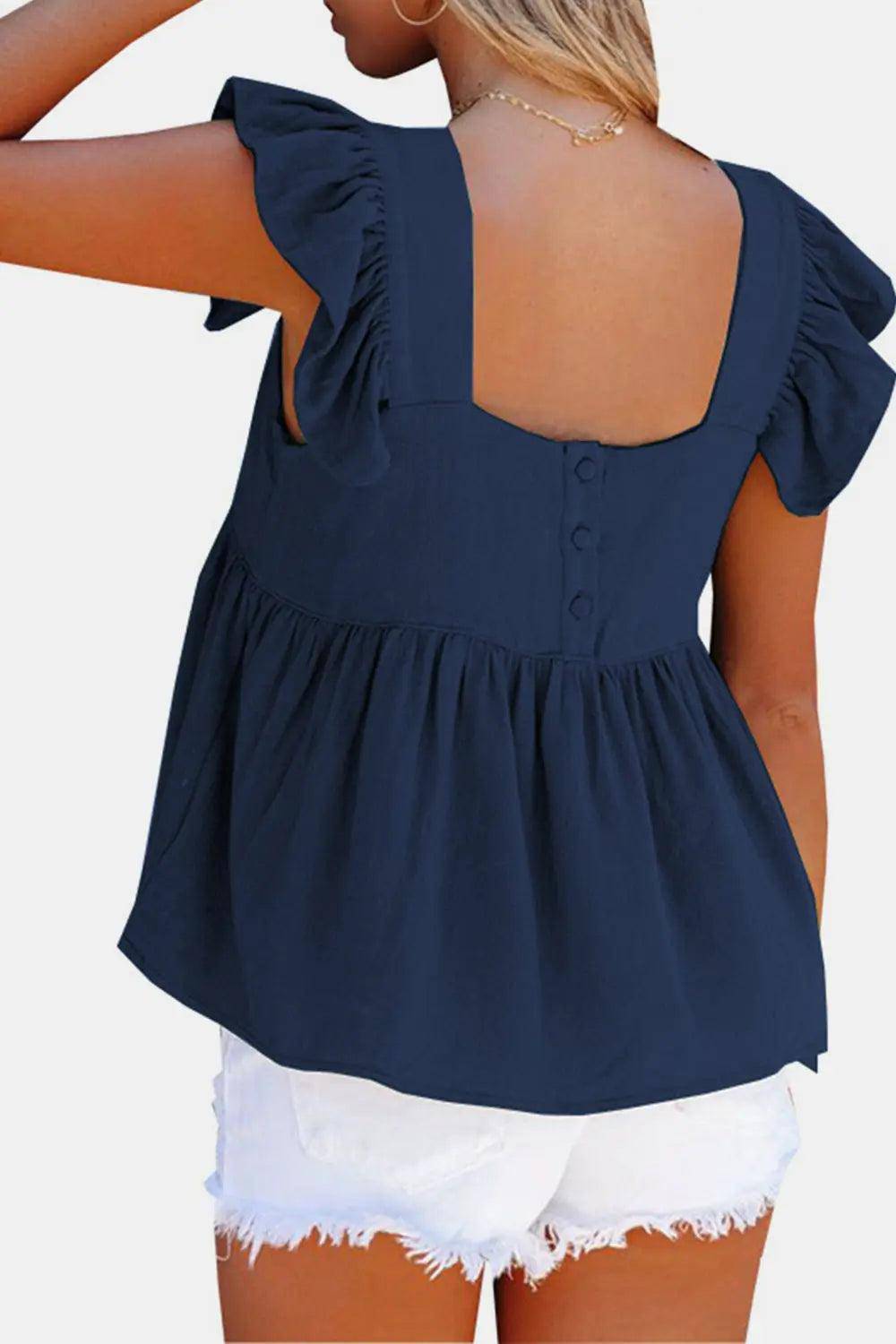 Full Size Ruffled Square Neck Cap Sleeve Blouse - Urban Trend Fashion