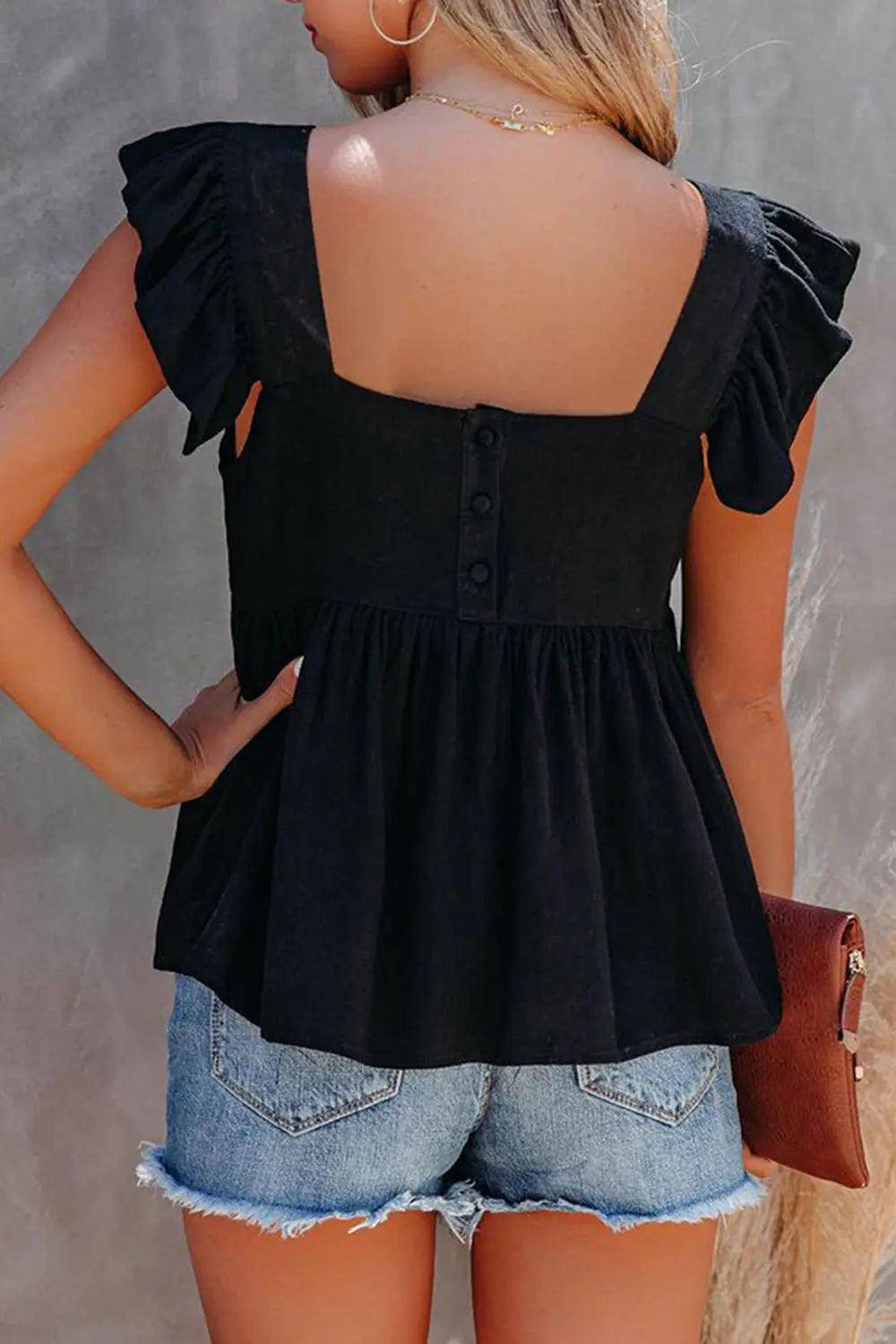 Full Size Ruffled Square Neck Cap Sleeve Blouse - Urban Trend Fashion