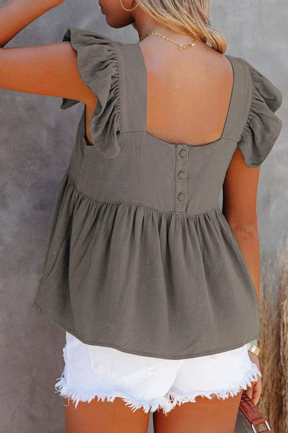 Full Size Ruffled Square Neck Cap Sleeve Blouse - Urban Trend Fashion