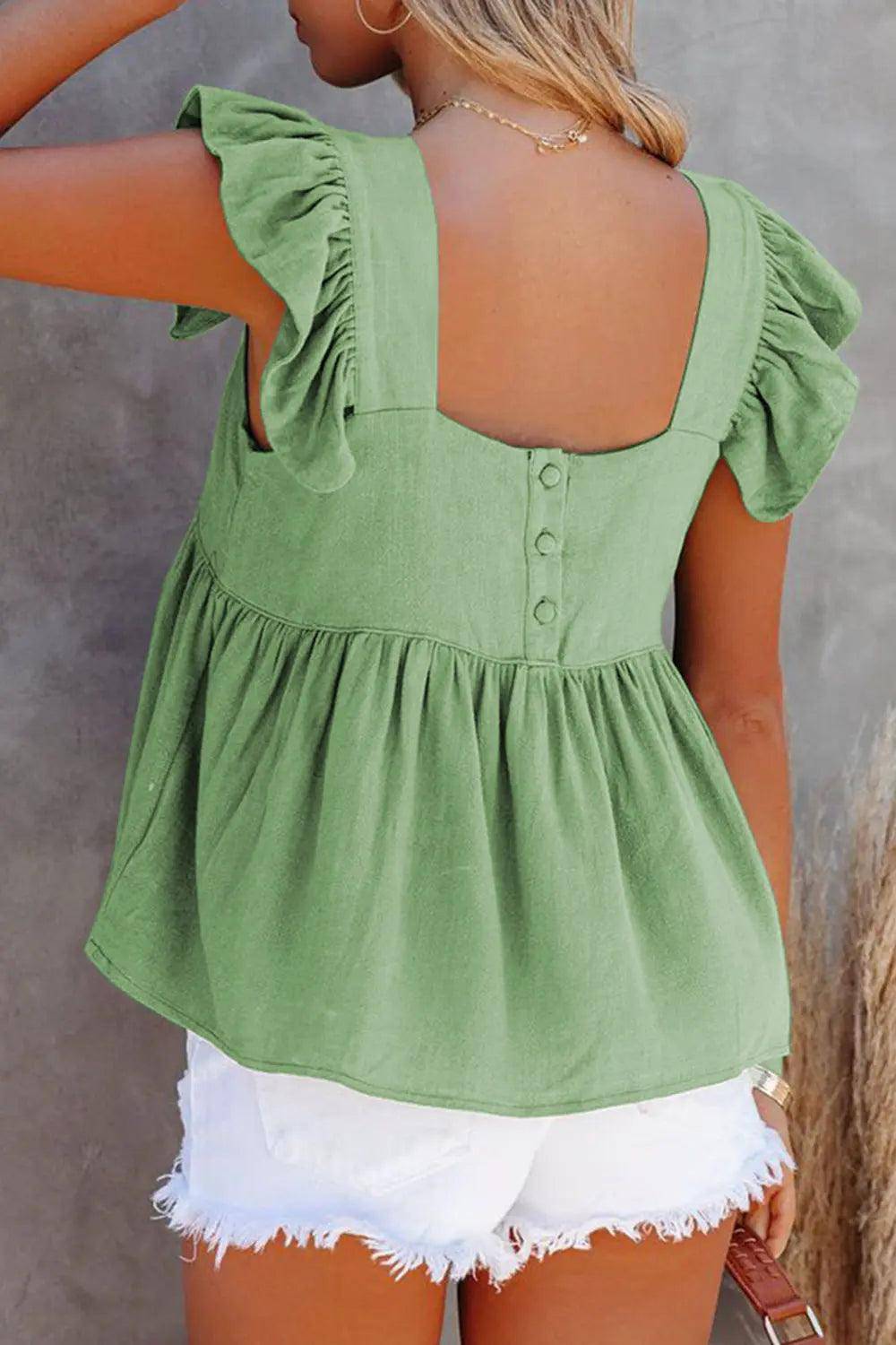 Full Size Ruffled Square Neck Cap Sleeve Blouse - Urban Trend Fashion