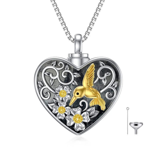 Heart Hummingbird Urn Necklace for Ashes Cremation Jewelry for Women - Urban Trend Fashion