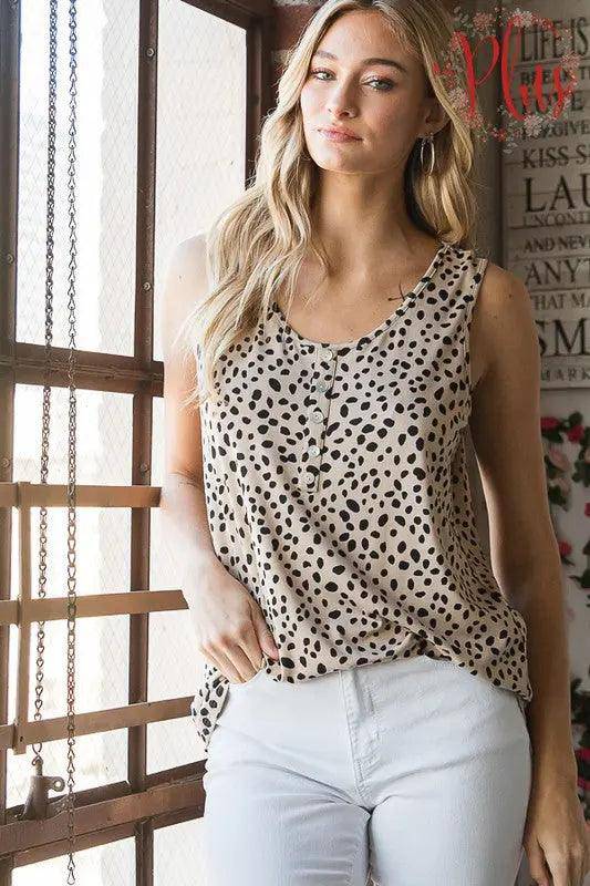 Heimish Full Size Front Button Animal Print Sleeveless Top Plus Size - Urban Trend Fashion