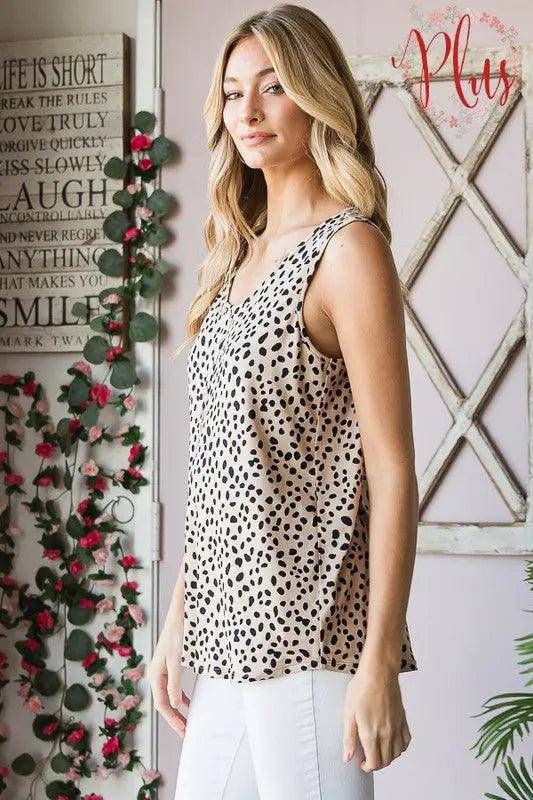 Heimish Full Size Front Button Animal Print Sleeveless Top Plus Size - Urban Trend Fashion