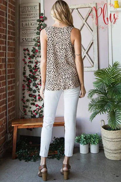 Heimish Full Size Front Button Animal Print Sleeveless Top Plus Size - Urban Trend Fashion