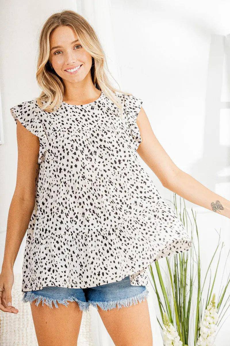 Heimish Full Size Tiered Ruffled Animal Print Round Neck Blouse Plus Size - Urban Trend Fashion