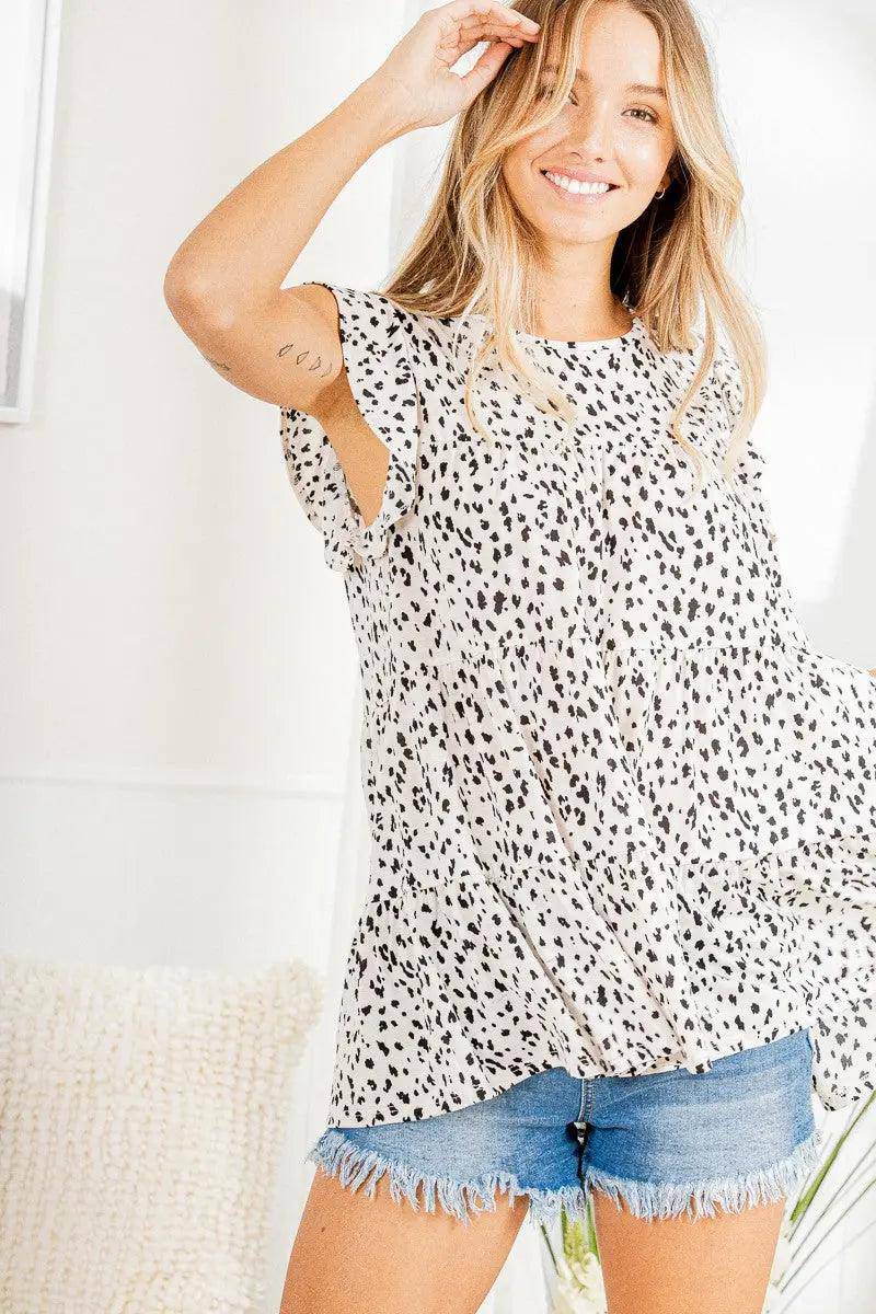 Heimish Full Size Tiered Ruffled Animal Print Round Neck Blouse Plus Size - Urban Trend Fashion