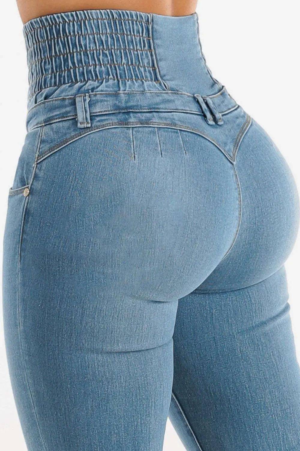 High Waist Buttoned Skinny Hip Lifting Jeans - Urban Trend Fashion