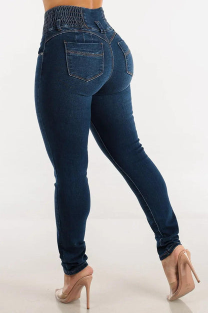 High Waist Buttoned Skinny Hip Lifting Jeans - Urban Trend Fashion