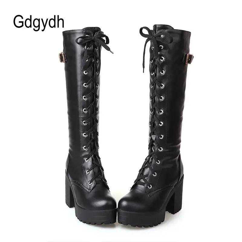 Hot Sale Spring Autumn Lacing Knee High Boots Women Leather PRICE DROPPED $15 - Urban Trend Fashion