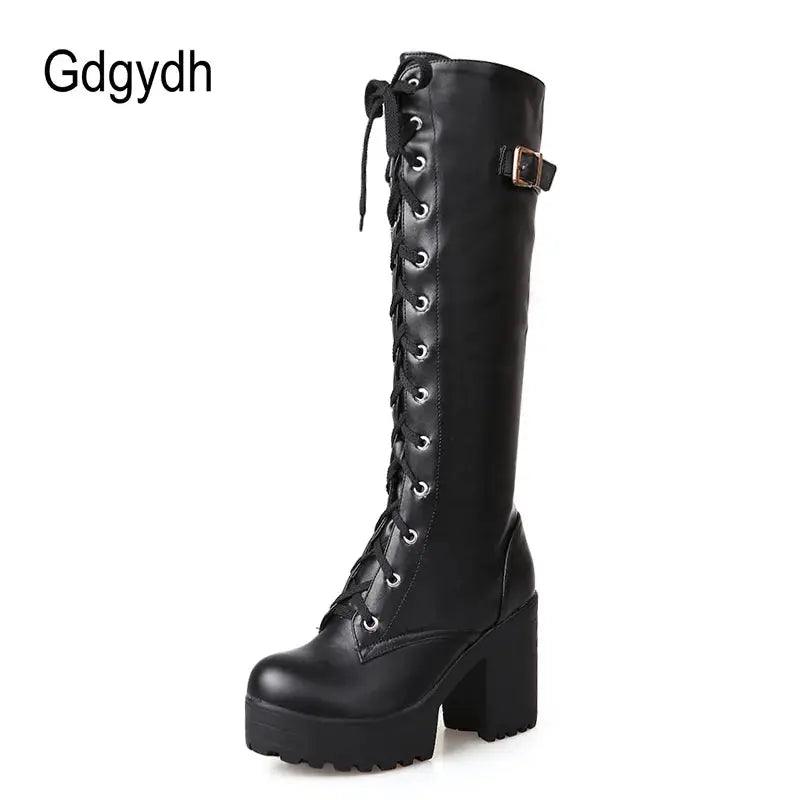 Hot Sale Spring Autumn Lacing Knee High Boots Women Leather PRICE DROPPED $15 - Urban Trend Fashion