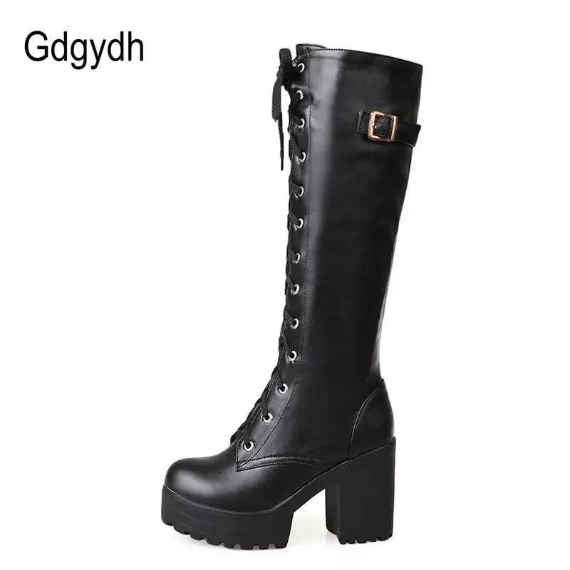 Hot Sale Spring Autumn Lacing Knee High Boots Women Leather PRICE DROPPED $15 - Urban Trend Fashion