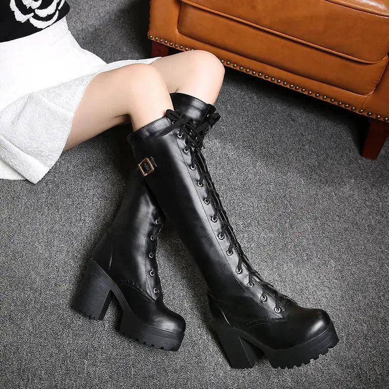 Hot Sale Spring Autumn Lacing Knee High Boots Women Leather PRICE DROPPED $15 - Urban Trend Fashion