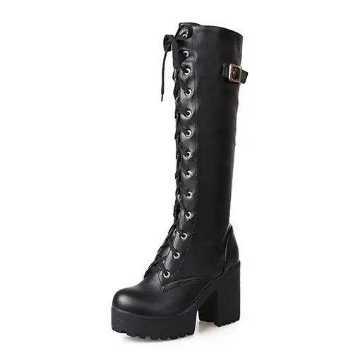 Hot Sale Spring Autumn Lacing Knee High Boots Women Leather PRICE DROPPED $15 - Urban Trend Fashion