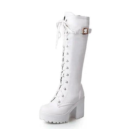 Hot Sale Spring Autumn Lacing Knee High Boots Women Leather PRICE DROPPED $15 - Urban Trend Fashion