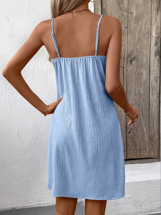 Ivy Lane Textured V-Neck Sleeveless Mini Cami Dress - Urban Trend Fashion