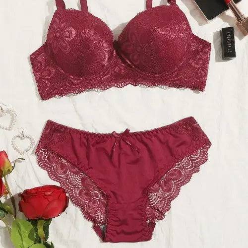 Lace Lingerie Panties Set Push Up Bra Briefs With Steel Ring - Urban Trend Fashion