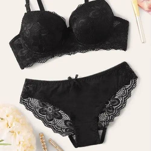 Lace Lingerie Panties Set Push Up Bra Briefs With Steel Ring - Urban Trend Fashion