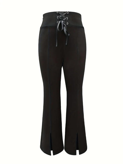 Lace Up Slit Bootcut Pants - Urban Trend Fashion