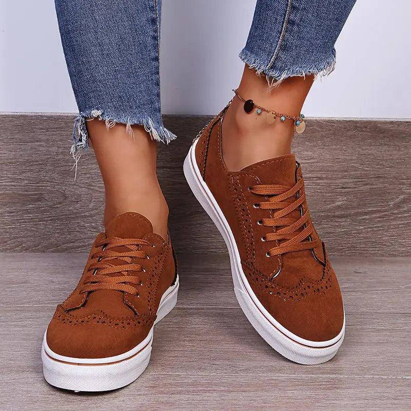 Lace-Up Suedette Flat Sneakers - Urban Trend Fashion