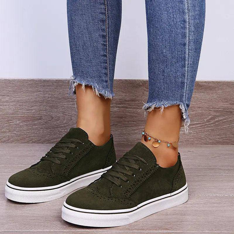 Lace-Up Suedette Flat Sneakers - Urban Trend Fashion