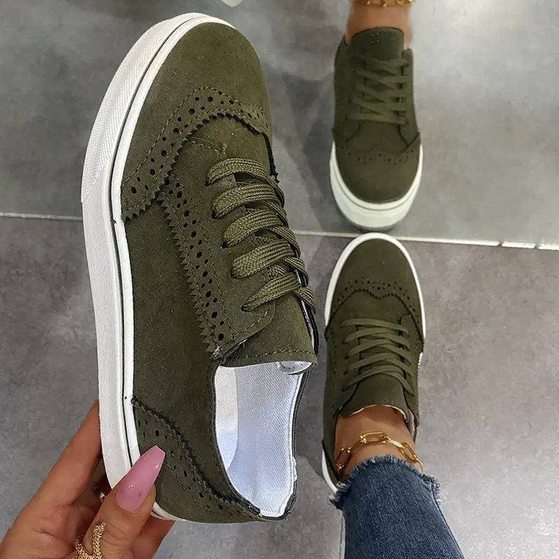 Lace-Up Suedette Flat Sneakers - Urban Trend Fashion