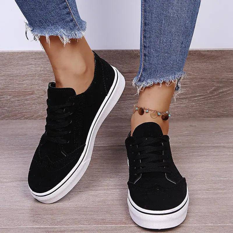 Lace-Up Suedette Flat Sneakers - Urban Trend Fashion