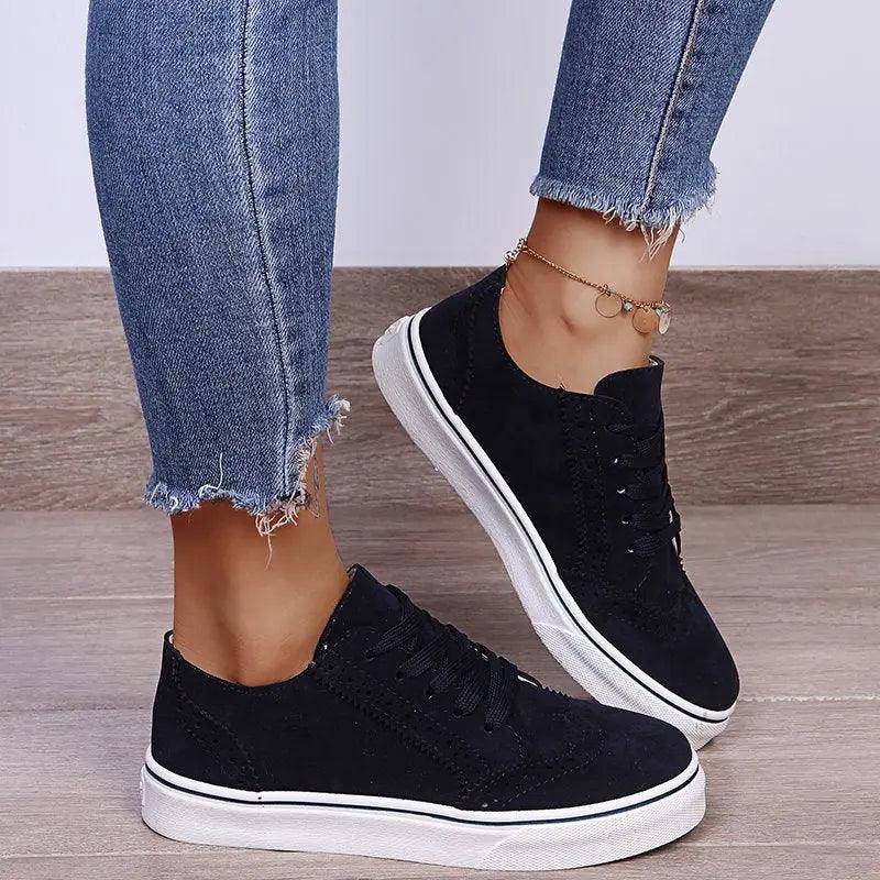 Lace-Up Suedette Flat Sneakers - Urban Trend Fashion