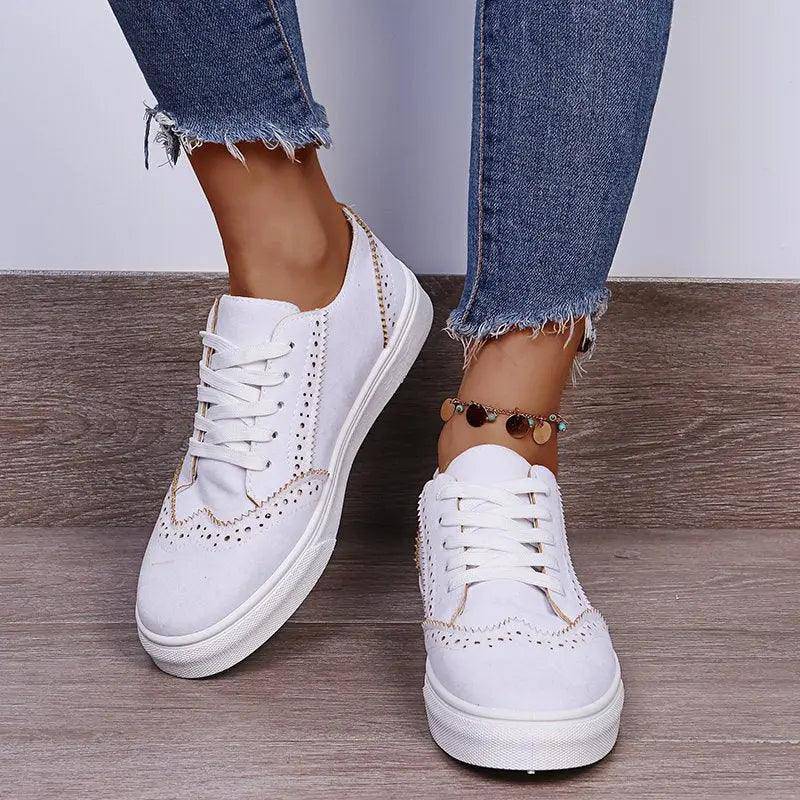 Lace-Up Suedette Flat Sneakers - Urban Trend Fashion