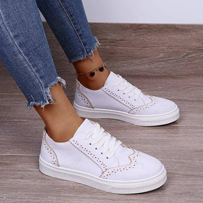 Lace-Up Suedette Flat Sneakers - Urban Trend Fashion