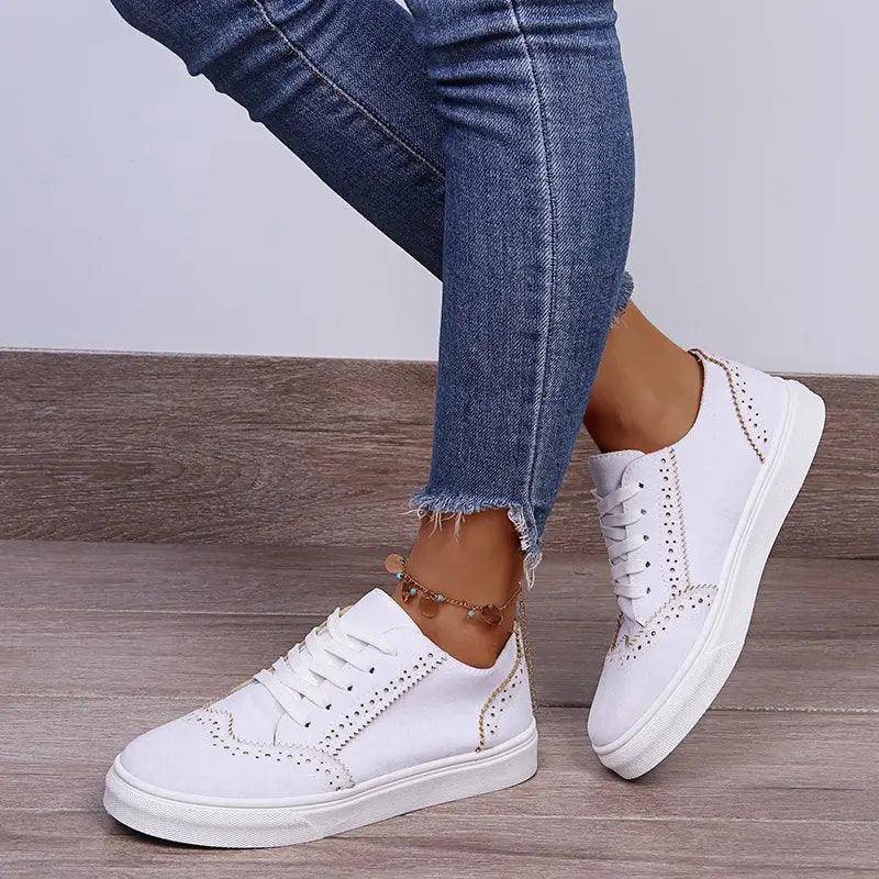 Lace-Up Suedette Flat Sneakers - Urban Trend Fashion