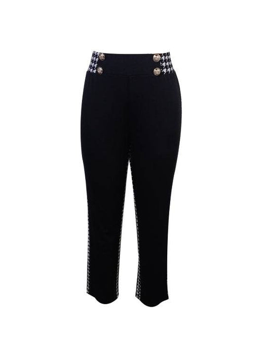 Ladies' Solid Color Herringbone Button Fashionable Slimming Casual Pants - Urban Trend Fashion