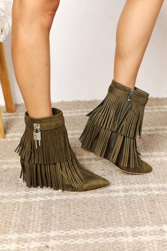 Legend Women's Tassel Wedge Heel Ankle Booties - Urban Trend Fashion