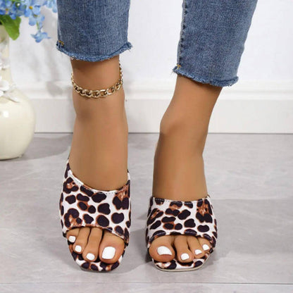 Leopard Block Heel Suede Sandals - Urban Trend Fashion