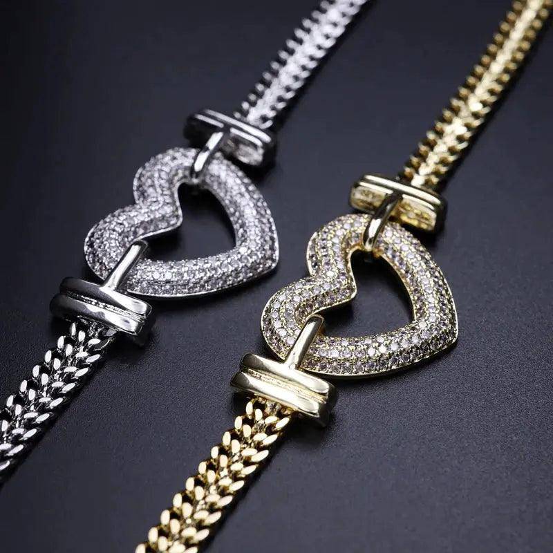 Luxury Heart Shape Jewelry Sets Paved Micro Cubic Zirconia Gold  Jewelry - Urban Trend Fashion