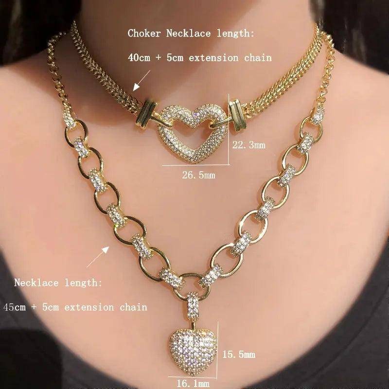 Luxury Heart Shape Jewelry Sets Paved Micro Cubic Zirconia Gold  Jewelry - Urban Trend Fashion